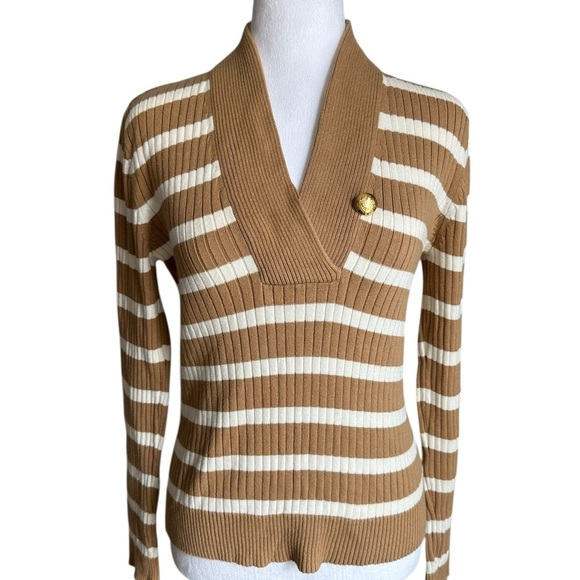 Ralph Lauren Brown and Tan V-Neck Sweater - Picture 2 of 16